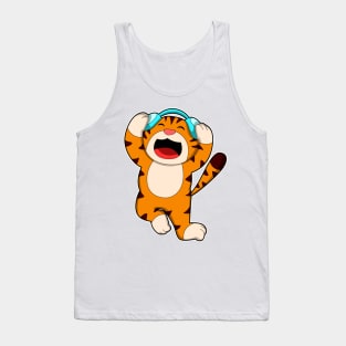 Tiger at Music with Headphone Tank Top